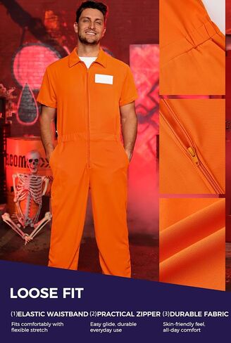 Arvilhill 5 Pcs Men's Prisoner Costume Jumpsuit Handcuffs Sign Number Stickers Tattoo Fullset (S-XXL) in Saudi Arabia