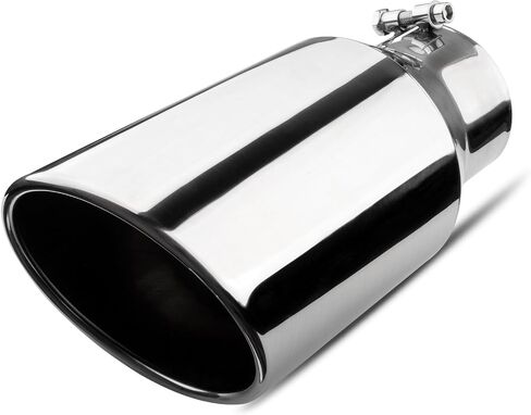 4 inch Inlet Exhaust Tip, 6" Outlet 12" Overall Length Stainless Steel Exhaust Tail Pipe, Bolt-On, Rolled Edge, Slant Sleek Angle Cut, Polished Tailpipe, Silvery in Saudi Arabia