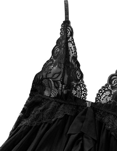 Lilosy Sexy Open Front Closure Floral Lace Mesh Sheer Babydoll Lingerie Dress with Thong 2 Piece in Kuwait