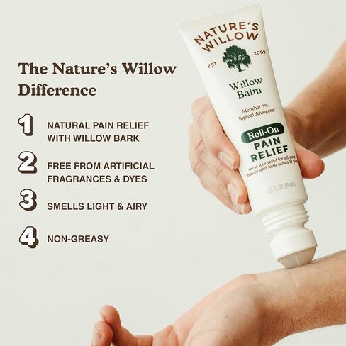 NEW Nature's Willow ROLL-ON لتخفيف الآلام | سريع المفعول، بدون فوضى لتخفيف آلام الظهر والرقبة والركبتين والمفاصل | لحاء الصفصاف والمنثول | رائحة نظيفة ومنعشة | بدون صبغات أو عطور صناعية | 3.1 أونصة سائلة | 1-حزمة in Kuwait