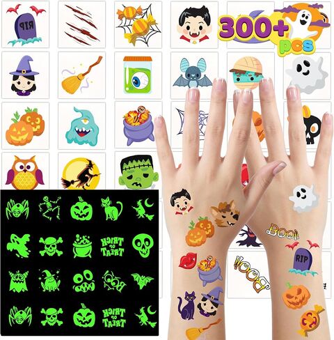 JOYIN 300+ وشم الهالوين للأطفال، وشم مؤقت متوهج في تصميمات متنوعة بالجملة لخدعة الأطفال أو هدايا العلاج، ديكورات حفلات الهالوين، حقائب جيدة، لوازم جوائز الألعاب الصفية in Saudi Arabia