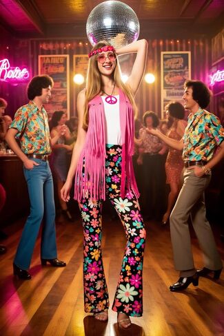 MOLLDAN Women’s 60S 70S Outfits Hippie Costume Retro Peace Sign Fringe Vest Flared Pants Set for Halloween Party in Saudi Arabia