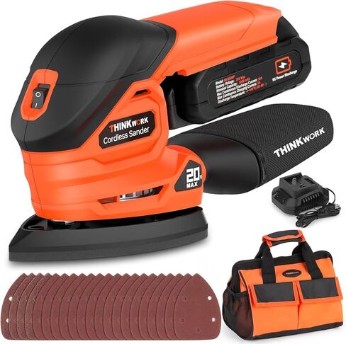 Sander التفاصيل اللاسلكية - Thinkwork 20V Hand Hand Sander للأعمال الخشبية مع جامع الغبار ، وأداة Sander 12000 OPM مع Sanderpapers 21pcs للصنفرة ، والتلميع in Kuwait
