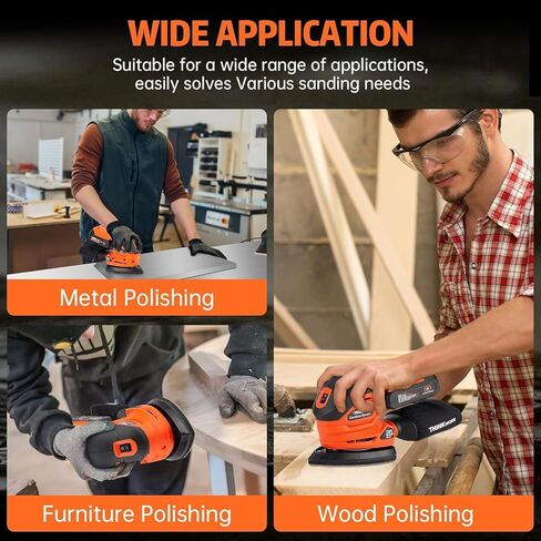 Sander التفاصيل اللاسلكية - Thinkwork 20V Hand Hand Sander للأعمال الخشبية مع جامع الغبار ، وأداة Sander 12000 OPM مع Sanderpapers 21pcs للصنفرة ، والتلميع in Kuwait
