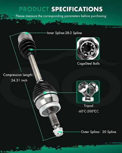 Front Right Passenger Side CV Axle Shaft Assembly fit 2007-2009 for Hyundai Santa Fe 2.7L,2007-2009 for Hyundai Santa Fe 3.3L,2007-2012 for Hyundai Veracruz 3.8L 66-3540 in Saudi Arabia