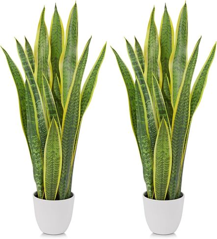 Hollyone 2 مجموعة نبات الأفعى الاصطناعي بوعاء، 28 بوصة فو Sansevieria Trifasciata نباتات كبيرة طويلة القامة الاستوائية وهمية شجرة النباتات الأفعى في وعاء أسود للمنزل مكتب غرفة فناء حديقة ديكور داخلي في الهواء الطلق in Kuwait