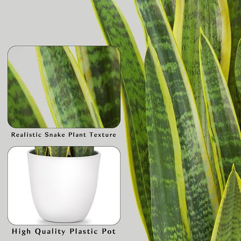 Hollyone 2 مجموعة نبات الأفعى الاصطناعي بوعاء، 28 بوصة فو Sansevieria Trifasciata نباتات كبيرة طويلة القامة الاستوائية وهمية شجرة النباتات الأفعى في وعاء أسود للمنزل مكتب غرفة فناء حديقة ديكور داخلي في الهواء الطلق in Kuwait