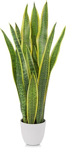 Hollyone 2 مجموعة نبات الأفعى الاصطناعي بوعاء، 28 بوصة فو Sansevieria Trifasciata نباتات كبيرة طويلة القامة الاستوائية وهمية شجرة النباتات الأفعى في وعاء أسود للمنزل مكتب غرفة فناء حديقة ديكور داخلي في الهواء الطلق in Kuwait