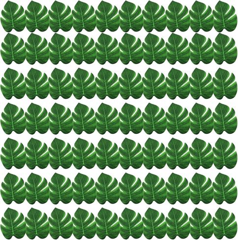Yolev 70pcs Fake Palm Leaves 6 Inch Artificial Tropical Monstera Leaves Decor Mini Green Palm Leaf for Hawaiian Palms Sunday Safari Jungle Theme Luau Dinosaur Theme Party Table Decoration Wedding in Saudi Arabia
