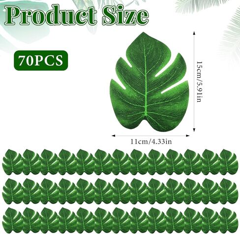 Yolev 70pcs Fake Palm Leaves 6 Inch Artificial Tropical Monstera Leaves Decor Mini Green Palm Leaf for Hawaiian Palms Sunday Safari Jungle Theme Luau Dinosaur Theme Party Table Decoration Wedding in Saudi Arabia