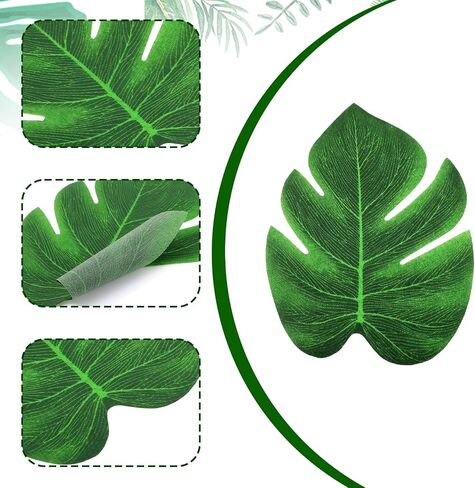 Yolev 70pcs Fake Palm Leaves 6 Inch Artificial Tropical Monstera Leaves Decor Mini Green Palm Leaf for Hawaiian Palms Sunday Safari Jungle Theme Luau Dinosaur Theme Party Table Decoration Wedding in Saudi Arabia