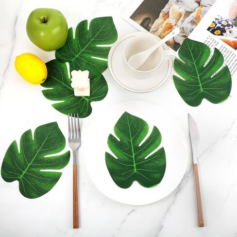 Yolev 70pcs Fake Palm Leaves 6 Inch Artificial Tropical Monstera Leaves Decor Mini Green Palm Leaf for Hawaiian Palms Sunday Safari Jungle Theme Luau Dinosaur Theme Party Table Decoration Wedding in Saudi Arabia