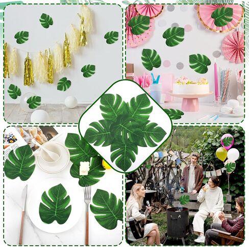 Yolev 70pcs Fake Palm Leaves 6 Inch Artificial Tropical Monstera Leaves Decor Mini Green Palm Leaf for Hawaiian Palms Sunday Safari Jungle Theme Luau Dinosaur Theme Party Table Decoration Wedding in Saudi Arabia