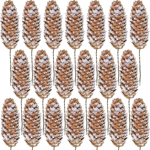 Winlyn 20 Pcs Christmas Natural Pine Cone Picks Snowy Spruce Pine Cones 5.9" Christmas Tree Decorations Hanging Pinecones for Christmas Tree Wreath Garland DIY Crafts Holiday Party Centerpiece in Saudi Arabia