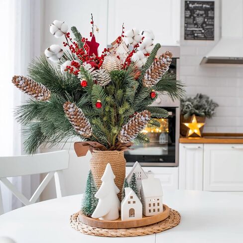 Winlyn 20 Pcs Christmas Natural Pine Cone Picks Snowy Spruce Pine Cones 5.9" Christmas Tree Decorations Hanging Pinecones for Christmas Tree Wreath Garland DIY Crafts Holiday Party Centerpiece in Saudi Arabia