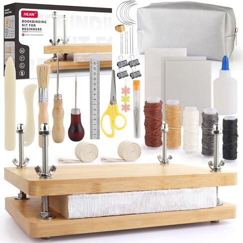HEJIN 34 PCS Book Binding Materials, Bookbinding Kits for Beginners, Book Binding Tools with Awl, Plastic Bone Folder, Waxed Thread, Bookbinding Supplies in Kuwait