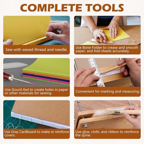 HEJIN 34 PCS Book Binding Materials, Bookbinding Kits for Beginners, Book Binding Tools with Awl, Plastic Bone Folder, Waxed Thread, Bookbinding Supplies in Kuwait
