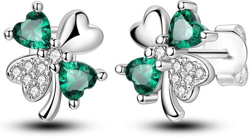 Parmuz 925 Sterling Silver Stud Earrings, Dainty Simple Heart love four leaves Halloween gold Skull Earrings for Women in Saudi Arabia