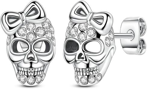 Parmuz 925 Sterling Silver Stud Earrings, Dainty Simple Heart love four leaves Halloween gold Skull Earrings for Women in Saudi Arabia