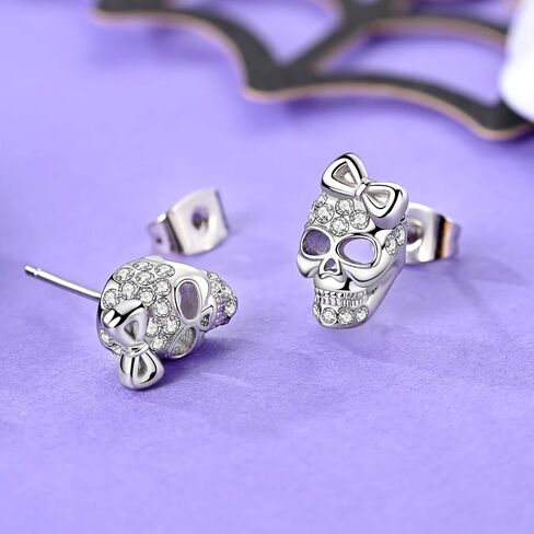 Parmuz 925 Sterling Silver Stud Earrings, Dainty Simple Heart love four leaves Halloween gold Skull Earrings for Women in Saudi Arabia