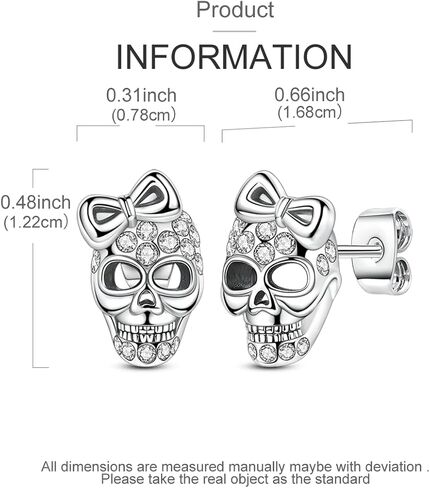 Parmuz 925 Sterling Silver Stud Earrings, Dainty Simple Heart love four leaves Halloween gold Skull Earrings for Women in Saudi Arabia