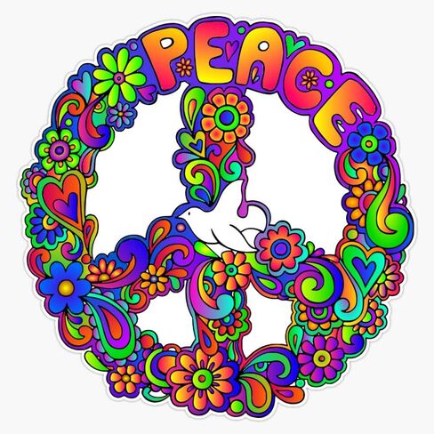 Flower Power Retro Hippie Peace Symbol Vinyl Waterproof Sticker Decal Car Laptop Wall Window Bumper Sticker 5" in Saudi Arabia