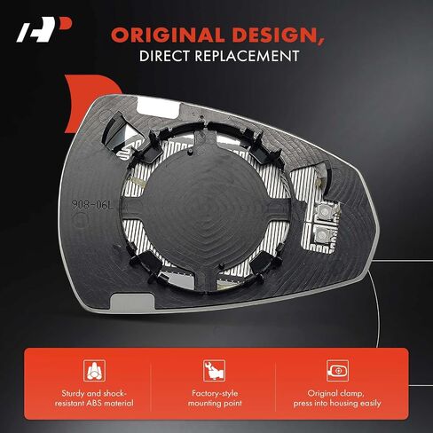 A-Premium Left Driver Side Heated Mirror Glass with Backing Plate - Compatible with Audi A3 2015-2020 - Exterior Side View Flat Mirror in Saudi Arabia