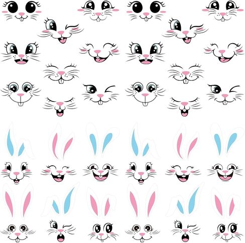 CCINEE 30pcs Easter Bunny Face Stickers, Rabbit Face Vinyl Decals for Easter Party Crafts Wall Window Clings Self Adhesive Glass Refrigerator Door Car Decorations Party Hunting Rewards Gifts in Saudi Arabia
