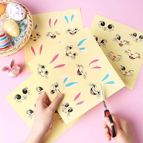 CCINEE 30pcs Easter Bunny Face Stickers, Rabbit Face Vinyl Decals for Easter Party Crafts Wall Window Clings Self Adhesive Glass Refrigerator Door Car Decorations Party Hunting Rewards Gifts in Saudi Arabia