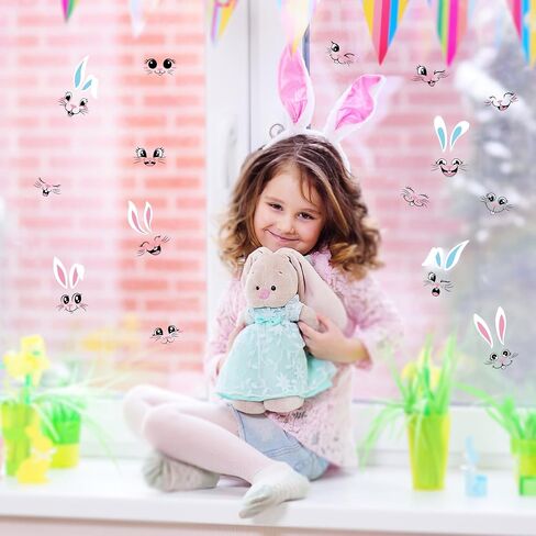 CCINEE 30pcs Easter Bunny Face Stickers, Rabbit Face Vinyl Decals for Easter Party Crafts Wall Window Clings Self Adhesive Glass Refrigerator Door Car Decorations Party Hunting Rewards Gifts in Saudi Arabia