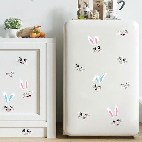 CCINEE 30pcs Easter Bunny Face Stickers, Rabbit Face Vinyl Decals for Easter Party Crafts Wall Window Clings Self Adhesive Glass Refrigerator Door Car Decorations Party Hunting Rewards Gifts in Saudi Arabia