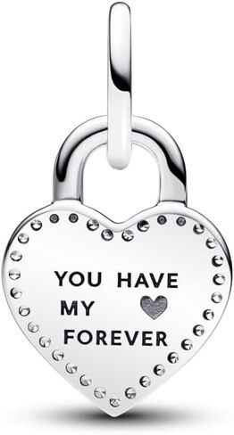 PANDORA Moments Two-Tone Twistable Heart Padlock Double Dangle Charm - Sterling Silver and 14K Rose Gold-Plated Charm with Cubic Zirconia - Jewelry for Women - Includes Gift Box in Saudi Arabia