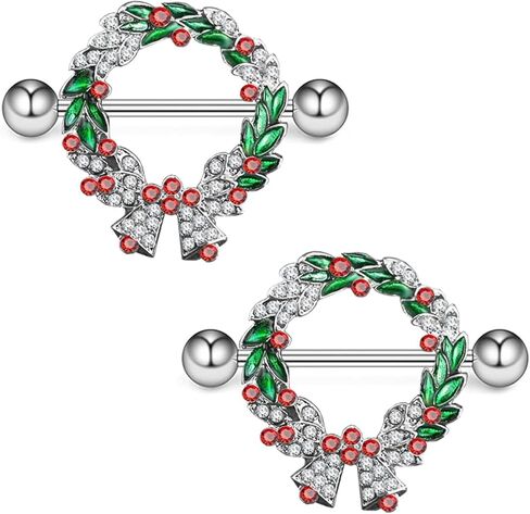 14G Christmas Nipple Barbells Christmas Garland Nipple Ring 316L Surgical Stainless Steel Women Nipple Rings Christmas small bell Body Piercing Jewelry in Saudi Arabia
