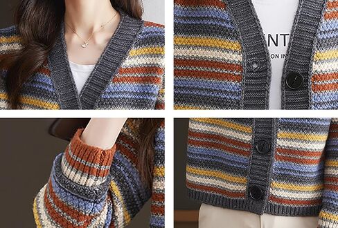 LAI MENG FIVE CATS Women's Striped Cable Knit Sweater Cardigan Long Sleeve Open Front Button Fall Outerwear in Kuwait