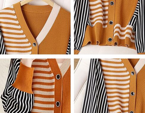 LAI MENG FIVE CATS Women's Striped Cable Knit Sweater Cardigan Long Sleeve Open Front Button Fall Outerwear in Kuwait