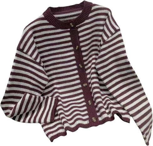Milumia Women's Striped Button Down Knit Cardigan Long Sleeve Crewneck Loose Sweater Tops in Saudi Arabia