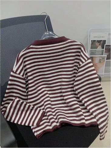 Milumia Women's Striped Button Down Knit Cardigan Long Sleeve Crewneck Loose Sweater Tops in Saudi Arabia