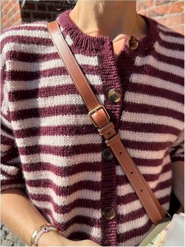 Milumia Women's Striped Button Down Knit Cardigan Long Sleeve Crewneck Loose Sweater Tops in Saudi Arabia
