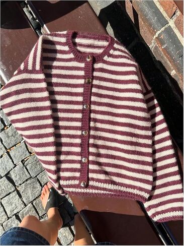Milumia Women's Striped Button Down Knit Cardigan Long Sleeve Crewneck Loose Sweater Tops in Saudi Arabia