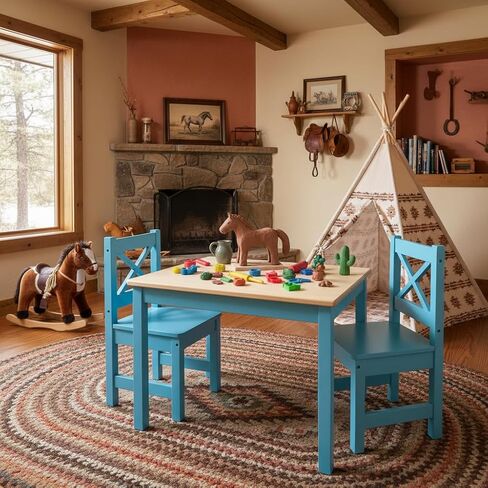 PETIT BATEAU Solid Wood Kids Table & 2 Chairs Set,Ages 2-8,Whitecolor | AMMEHOELA Irish Design Modern Montessori Wooden Furniture for Toddler in Saudi Arabia