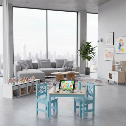 PETIT BATEAU Solid Wood Kids Table & 2 Chairs Set,Ages 2-8,Whitecolor | AMMEHOELA Irish Design Modern Montessori Wooden Furniture for Toddler in Saudi Arabia