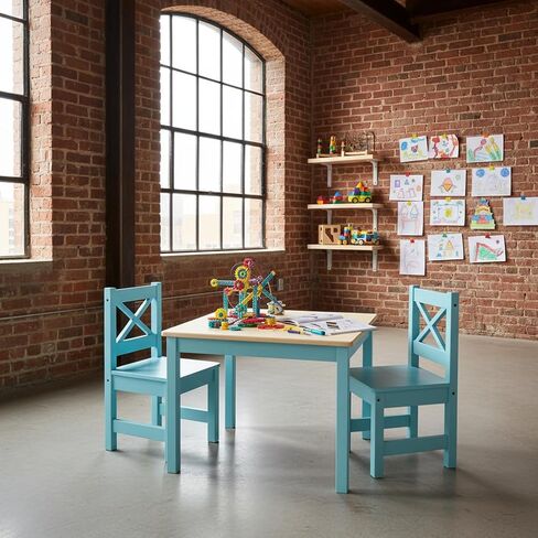 PETIT BATEAU Solid Wood Kids Table & 2 Chairs Set,Ages 2-8,Whitecolor | AMMEHOELA Irish Design Modern Montessori Wooden Furniture for Toddler in Saudi Arabia