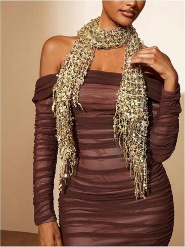 MakeMeChic Women's Sequin Sparkly Scarf Scarves Fringe Shawl and Wrap for Evening Dresses in Saudi Arabia
