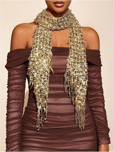 MakeMeChic Women's Sequin Sparkly Scarf Scarves Fringe Shawl and Wrap for Evening Dresses in Saudi Arabia