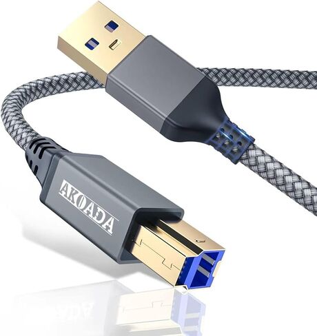 AkoaDa USB 3.0 Cable (10FT), Durable Nylon Braided USB A to USB B Cable Compatible with Printers, Monitor, Docking Station, External Hard Drivers, Scanner, Hub and More Devices(Grey) in Saudi Arabia