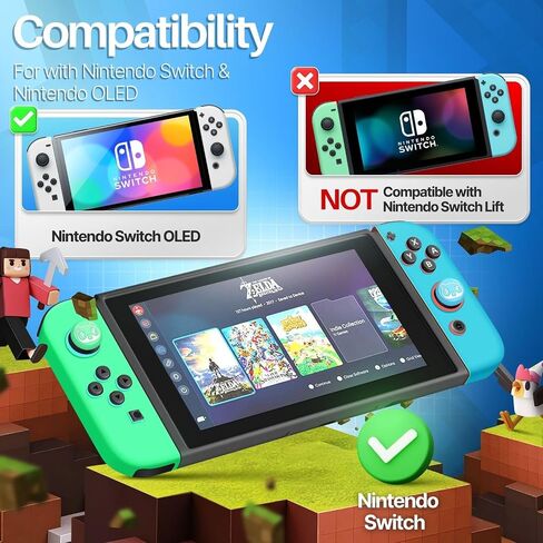 حافظة TNP Joycon لجهاز Nintendo Switch - حافظة Joy Con من السيليكون لجهاز Nintendo Switch & Switch OLED - غطاء حافظة وحدة تحكم التبديل الواقية مع أغطية قبضة الإبهام لجهاز Nintendo Switch Joycon (الراكون) in Saudi Arabia