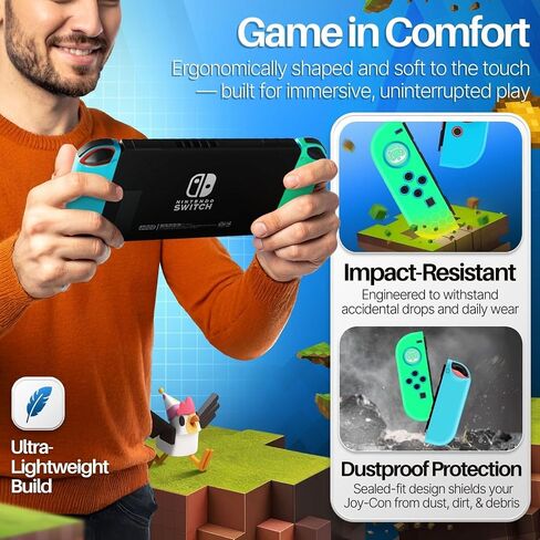 حافظة TNP Joycon لجهاز Nintendo Switch - حافظة Joy Con من السيليكون لجهاز Nintendo Switch & Switch OLED - غطاء حافظة وحدة تحكم التبديل الواقية مع أغطية قبضة الإبهام لجهاز Nintendo Switch Joycon (الراكون) in Saudi Arabia