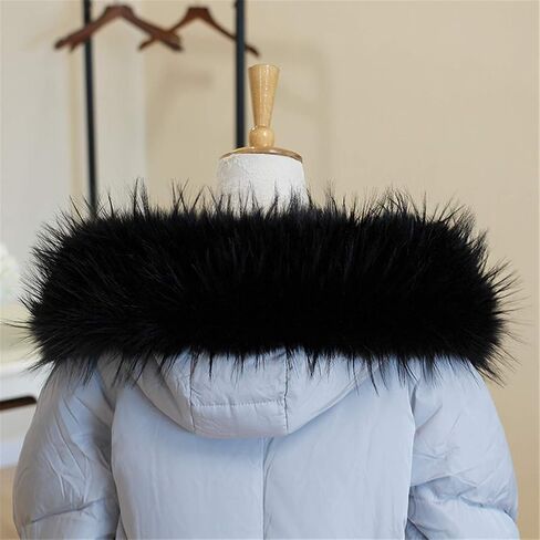 Queenbox Women's Faux Fur Scarf Scarves Collar Hood Trim Fluffy, Black Raccoon 70cm in Saudi Arabia