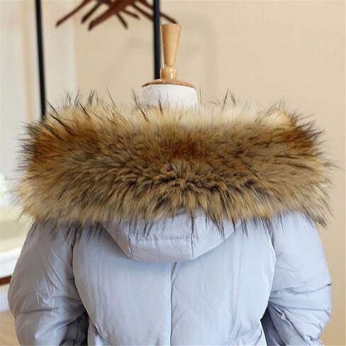 Queenbox Women's Faux Fur Scarf Scarves Collar Hood Trim Fluffy, Black Raccoon 70cm in Saudi Arabia