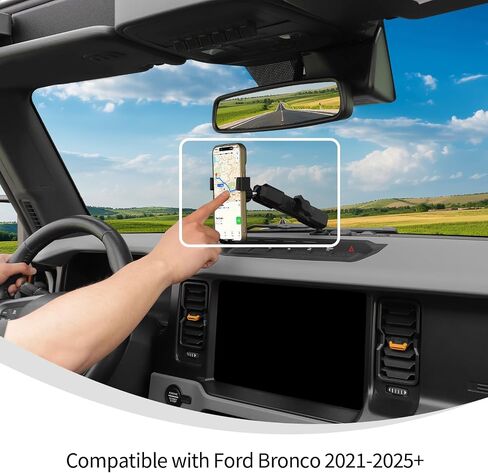 Linskip for Bronco حامل الهاتف، حامل الهاتف الذكي العالمي للوحة القيادة مناسب لملحقات Ford Bronco 2021-2025 2/4 باب، يدور عموديًا وأفقيًا، سهل اللمس بلمسة واحدة، ملحقات داخلية in Saudi Arabia